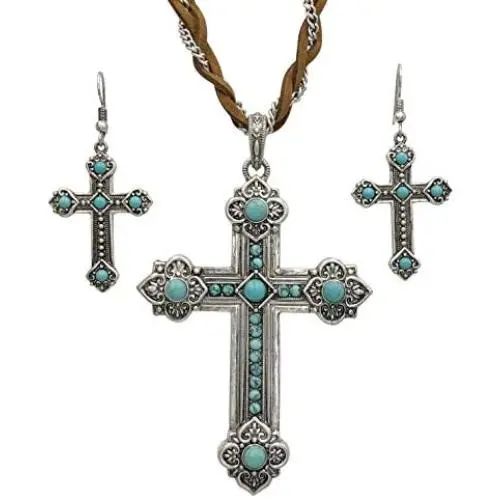 Gypsy Jewels Long Braided Faux Suede & Silver Tone Chain Unique Large Charm Pendant Simulated Turquoise Necklace & Dangle Earrings Set Gypsy Jewels Long Braided Faux Suede & Silver Tone Chain Unique Large Charm Pendant Simulated Turquoise Necklace & Dangle Earrings Set