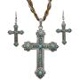 Gypsy Jewels Long Braided Faux Suede & Silver Tone Chain Unique Large Charm Pendant Simulated Turquoise Necklace & Dangle Earrings Set