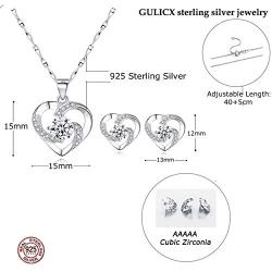 Jewelry Set for women, 925 Sterling Silver Stud Earrings, Love Pendant Necklace with White/Purple/Blue Cubic Zirconia for Girlfriend , Best valentines-day Gift Mothers Day Mom Gifts from Daughter Son