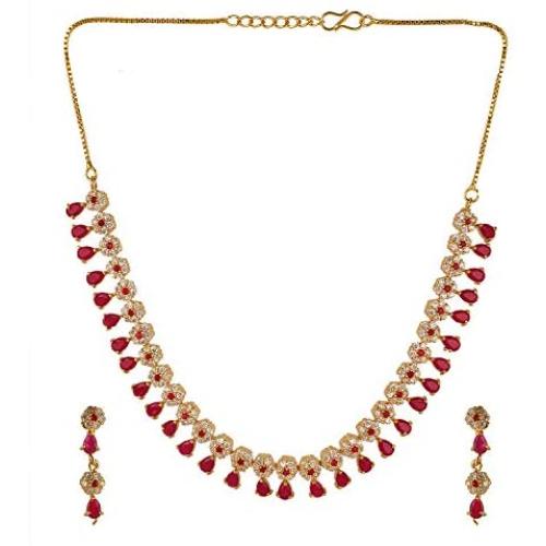 Efulgenz Bridal Crystal Cubic Zirconia Floral Gold Plated Necklace Earrings Jewelry Set for Women Girls Bride Bridesmaids