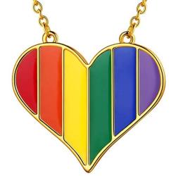 beautlace Customized LGBT Necklaces 18K Gold Plated Rainbow Love Heart Triangle Pendant Gay Lesbian Pride Jewelry for Men and Women