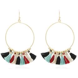 Bohemian Handmade Multi Color Tassel with Yellow Gold Plated Dangle Drop Statement Earrings