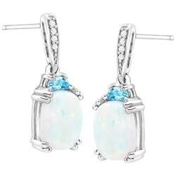 3 ct Natural Opal & Blue Topaz Drop Earrings with Diamonds in Sterling Silver