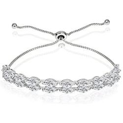 Sterling Silver Genuine and Created Gemstone & White Topaz Marquise-Cut Two Row Tennis Style Adjustable Bracelet