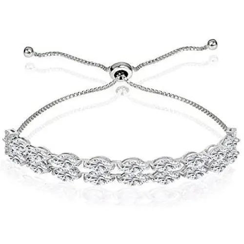 Sterling Silver Genuine and Created Gemstone & White Topaz Marquise-Cut Two Row Tennis Style Adjustable Bracelet Sterling Silver Genuine and Created Gemstone & White Topaz Marquise-Cut Two Row Tennis Style Adjustable Bracelet