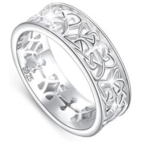 DAOCHONG Nickel-Free 925 Sterling Silver Good Luck Irish Love Trinity Woven Celtic Knot Band Ring for Women, Size 5 6 7 8 9 10 11