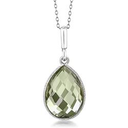 Gem Stone King 925 Sterling Silver Prasiolite 16X12MM Pear Shape Pendant Earrings Set (19.50 Ct with 18 Inch Silver Chain)