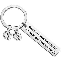 AKTAP Mom of Twins Gift Sometimes When You Pray for a Miracle god Gives You Two Twin Mom/Dad Keychain Gift Twin Mom Jewelry Gifts for Mothers Day