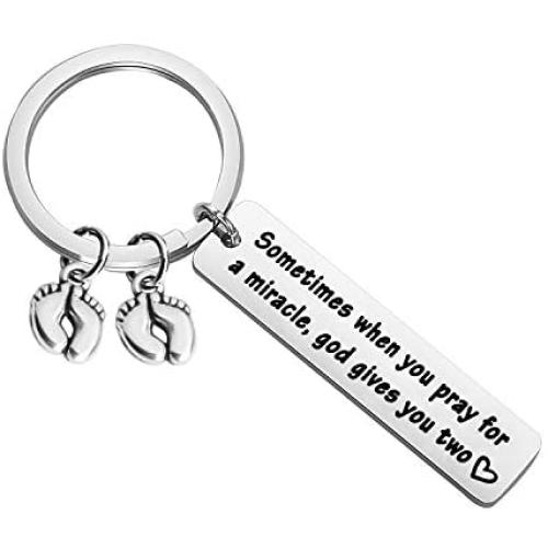 AKTAP Mom of Twins Gift Sometimes When You Pray for a Miracle god Gives You Two Twin Mom/Dad Keychain Gift Twin Mom Jewelry Gifts for Mothers Day