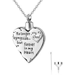 HQ Unisex No Longer by My Side But Forever in My Heart Dad&Mom Cremation Ashes Urn Pendant Silver Heart Memorial Necklace