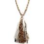 Miracle Collection Boho Handmade Knotted Glass with Leopard Fringe Statement Tassel Vintage Long Necklace