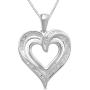 Jewelili Round and Tapered Baguette Diamond Heart Pendant Necklace, 18 Box chain