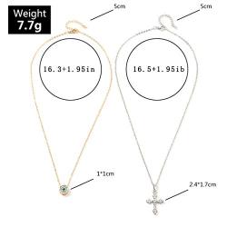 Zehory Boho Layered Cross Necklace Gold Evil Eyes Pendant Necklaces Crystal Jesus Necklaces Chain Jewelry for Women and Girls