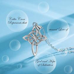 Eusense Sterling Silver Celtic Cross Necklace Trinity Knot Jewelry Irish Heart Love Necklaces Good Luck with Cubic Zirconia for Women