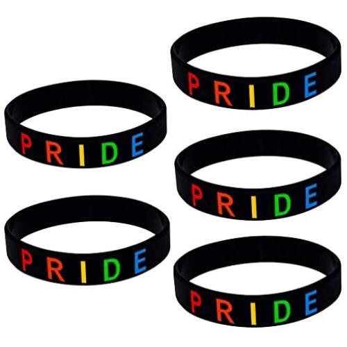 Dynec Pride Bracelet, Silicone Wristbands, Support LGBTQ, Rainbow Color (1, 2, 5, and 10 Packs Available)