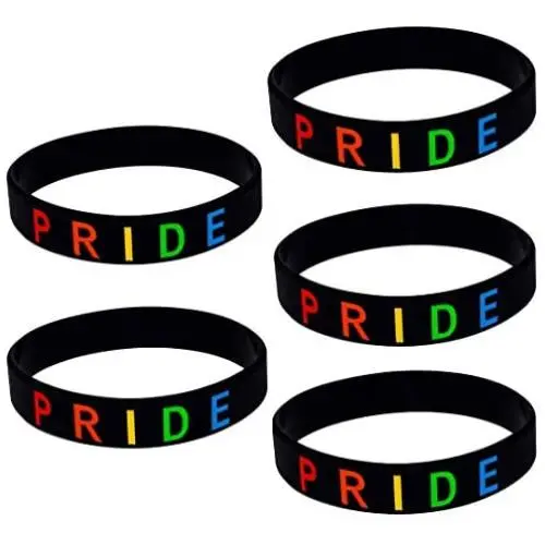 Dynec Pride Bracelet, Silicone Wristbands, Support LGBTQ, Rainbow Color (1, 2, 5, and 10 Packs Available)
