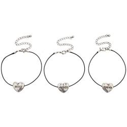 Lux Accessories Long Distance Heart Best Friends Forever BFF Bracelet Set of 3