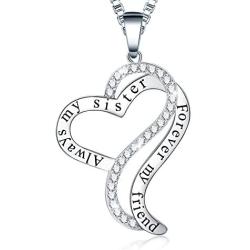Ado Glo Mother’s Day Sister Gifts, Always My Sister Forever My Friend Love Heart Pendant Necklace, Fashion Jewelry for Women and Girls, Her Christmas Anniversary Birthday Present from Brother, Friend