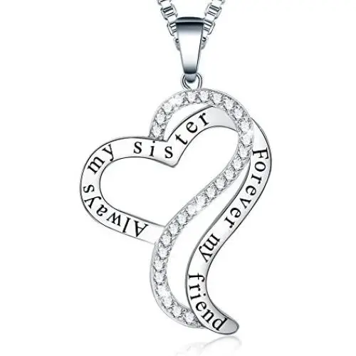 Ado Glo Mother’s Day Sister Gifts, Always My Sister Forever My Friend Love Heart Pendant Necklace, Fashion Jewelry for Women and Girls, Her Christmas Anniversary Birthday Present from Brother, Friend Ado Glo Mother’s Day Sister Gifts, Always My Sister Forever My Friend Love Heart Pendant Necklace, Fashion Jewelry for Women and Girls, Her Christmas Anniversary Birthday Present from Brother, Friend
