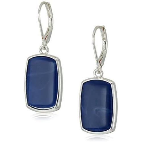 Nine West Silver-Tone and Denim Large Drop Earrings