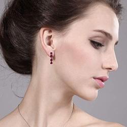 Gem Stone King 925 Sterling Silver Wine Red Created Ruby Earrings For Women (4.00 Ct Oval 6X4MM)