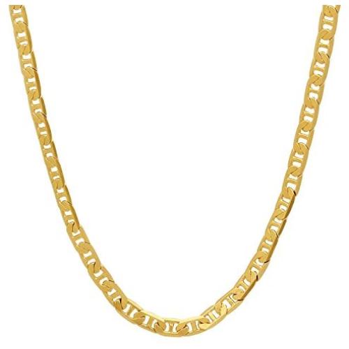 The Bling Factory 3mm-12mm 14k Yellow Gold Plated Flat Mariner Chain Necklace or Bracelet