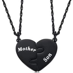 Ralukiia Mother and Son Heart Matching Necklace Set for 2 - Son to Mom Mother to Boys Graduation Back to School Birthday Jewelry