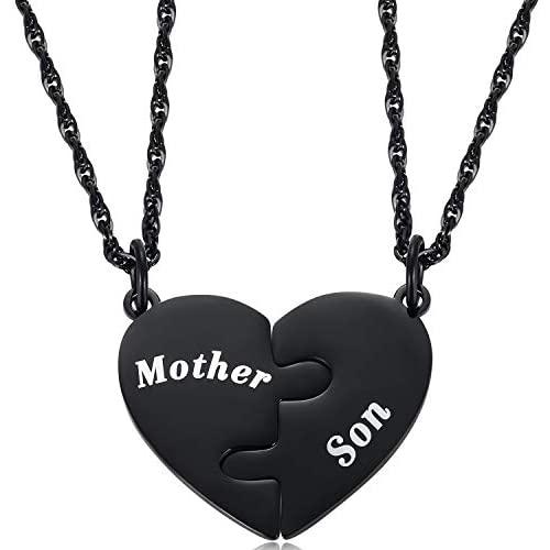 Ralukiia Mother and Son Heart Matching Necklace Set for 2 - Son to Mom Mother to Boys Graduation Back to School Birthday Jewelry