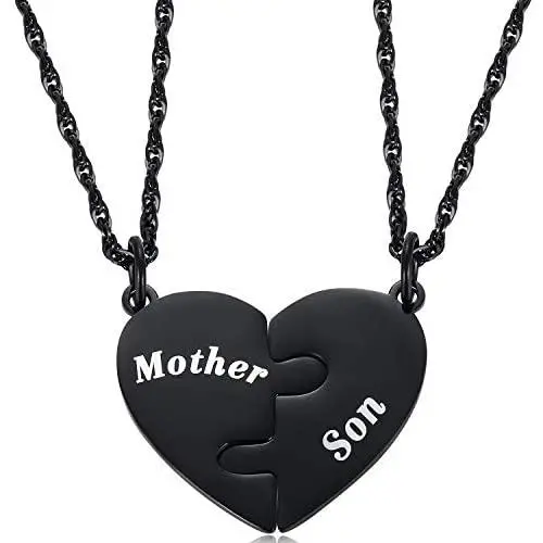 Ralukiia Mother and Son Heart Matching Necklace Set for 2 - Son to Mom Mother to Boys Graduation Back to School Birthday Jewelry