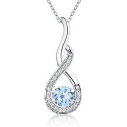 JO WISDOM Infinity Necklaces,925 Sterling Silver Cubic Zirconia Infinity Knot with Dancing Diamond Pendant Necklace,Birthstone Jewelry for Women