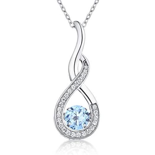 JO WISDOM Infinity Necklaces,925 Sterling Silver Cubic Zirconia Infinity Knot with Dancing Diamond Pendant Necklace,Birthstone Jewelry for Women