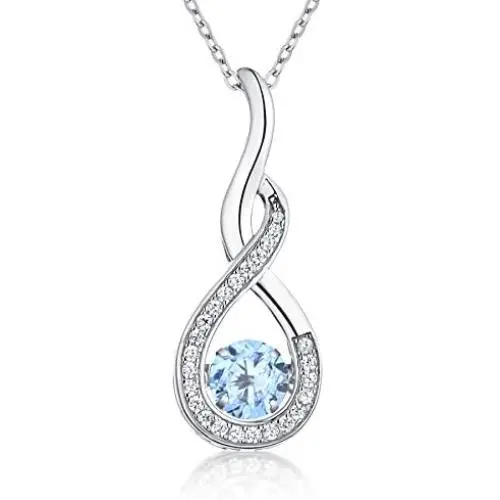 JO WISDOM Infinity Necklaces,925 Sterling Silver Cubic Zirconia Infinity Knot with Dancing Diamond Pendant Necklace,Birthstone Jewelry for Women