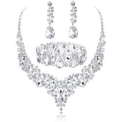 Udalyn Crystal Bridal Jewelry Sets for Women Necklace Earrings Bracelet Set for Wedding Rhinestone Bridesmaid Gifts fit with Wedding Dress