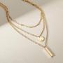 CIUNOFOR Layered Necklace Gold Plated Bar Geometric Pendant with Cubic Zirconia Long Chain Necklace for Women Lady Girl