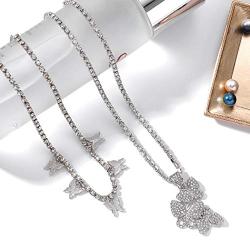 Zoestar Butterfly Choker Necklace Sparkly Crystal Tennis Necklaces 2 Layered Gorgeous Shiny Chain Jewelry for Women and Girls