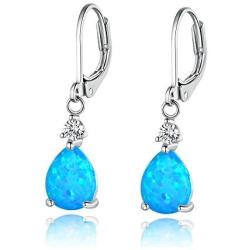 CiNily Gold Plated Teardrop Shape Opal Dangle Drop Earrings For Women Girls Gemstone Leverback Drop Earrings