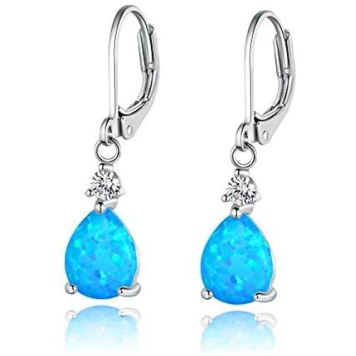 CiNily Gold Plated Teardrop Shape Opal Dangle Drop Earrings For Women Girls Gemstone Leverback Drop Earrings