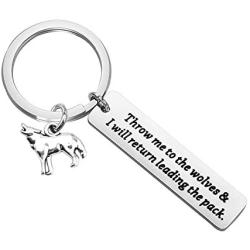 BAUNA Wolf Keychain Inspirational Gifts Throw Me to The Wolves and I Will Return Leading The Pack Motivational Keychain for Graduate Wolf Lover