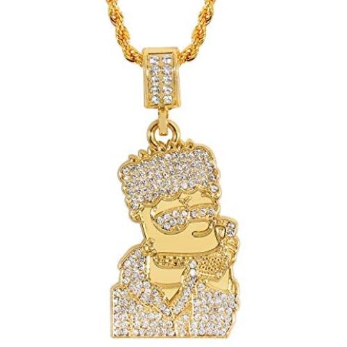 putouzip Mens 18K Gold Plated CZ Fully Iced Out Cartoon 316L Stainless Steel Pendant