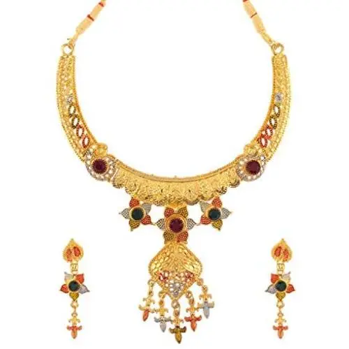 Efulgenz Indian Style Bollywood Fashion Wedding Bridal Choker Collar Necklace Dangle Earrings Jewelry Set