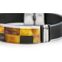 Amber Leather Bracelet - Square Wrap in a Gift Box - Stainless Steel Adjustable - Amber Culture