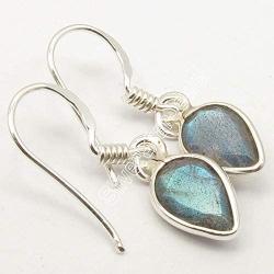 SilverStarJewel 925 Solid Silver Natural Drop Labradorite February Birthstone Earrings 1.1''