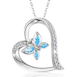 AEONSLOVE Sterling Silver Butterfly Necklace for Women, Heart Pendant Butterfly Jewelry Gifts for Girls Girlfriend, 18'' Chain