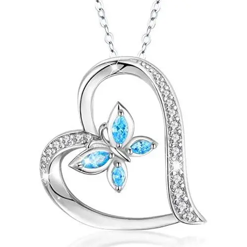 AEONSLOVE Sterling Silver Butterfly Necklace for Women, Heart Pendant Butterfly Jewelry Gifts for Girls Girlfriend, 18'' Chain AEONSLOVE Sterling Silver Butterfly Necklace for Women, Heart Pendant Butterfly Jewelry Gifts for Girls Girlfriend, 18'' Chain