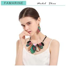 FAMARINE Vintage Tribe Chunky Collar Necklace, Geometry Acrylic Pendant Bib Statment Necklace Multicolor Costume Jewelry for Women
