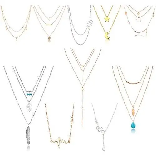 10/12 PCS Multiple DIY Layered Choker Necklace Pack for Teens - Gold Y Pendant Necklace for Women - Gold Silver Chokers for Teen Girls
