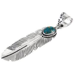 Turquoise Feather Pendant Necklace in Sterling Silver 925 & Genuine Turquoise (20'' Length)