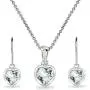 Sterling Silver Genuine or Synthetic Gemstone Heart Bezel Necklace & Dangle Earrings Set