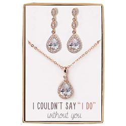 A+O Bridesmaid Earrings, Teardrop Cubic Zirconia Crystal Earrings in Silver, Gold, Rose Gold
