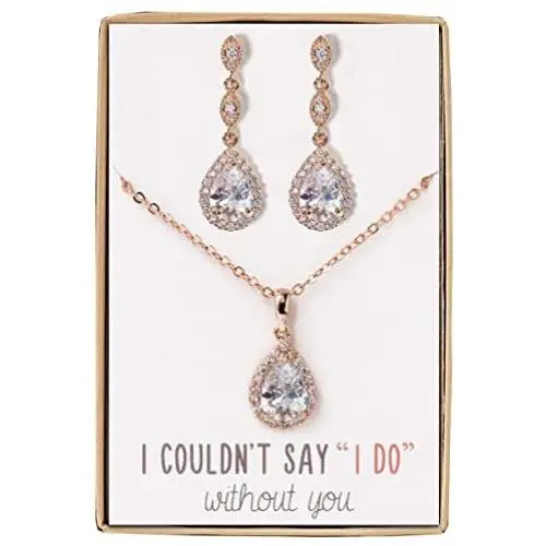 A+O Bridesmaid Earrings, Teardrop Cubic Zirconia Crystal Earrings in Silver, Gold, Rose Gold A+O Bridesmaid Earrings, Teardrop Cubic Zirconia Crystal Earrings in Silver, Gold, Rose Gold